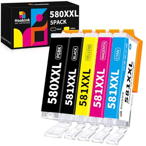 Hookink 5-Pack PGI-580XXL CLI-581XXL Druckerpatronen Kompatibel für Canon 580 581 XXL Multipack Kompatibel für Canon Pixma TR7550 TR8550 TS6150 TS6250 TS6350 TS6351 TS705 TS8350 TS8351 TS9550
