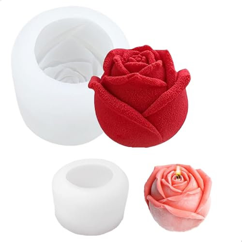Molde de Silicona 3D para Velas - 2 Piezas con Forma de Flor y Rosas - Juego para el Día de la Madre, San Valentín y Fiestas de Cumpleaños