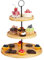 Relaxdays, 3 Etagen, Bambus, Kuchen, Snacks, Obst, Metallgriff, Servierständer, HxD: 36 x 28 cm, Natur/schwarz