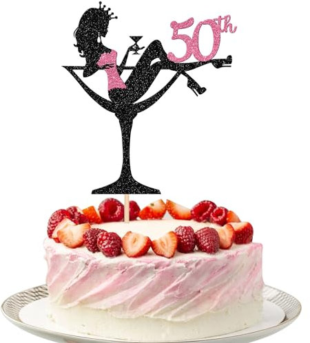 SYKYCTCY 1 Pack Happy 50th Birthday Cake Topper Glitter Heels Girls Bachelorette Cake Pick Cake Decorations for Girls Ladies Fifty Years Old Birthday Theme Party Supplies