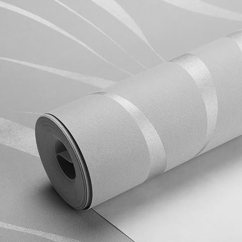 Swehooirt 0,53m x 9,5m Tapete Grau Vliestapete 3D Modern Minimalistisch Wallpaper mit Wave Muster Leicht Glänzend - Streifentapete Wanddekoration in Wohnzimmer, Flur,Schlafzimmer und Büro