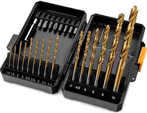 Hi-Spec 24pc HSS Metal Drill Bits & 1/4 Hex Shank Screw Driver Bit Set for Drill Drivers in a Compact Tool Box Case
