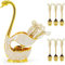 Set di 6 cucchiai da caffè, posate da dessert con supporto decorativo Swan Bottom Holder, cucchiaino da tè in acciaio inox a forma di cigno per caffè/dessert/cucchiai da gelato/torta (bianco oro)
