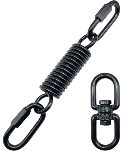 Schwingfeder Stahlfeder, Tragfähigkeit bis 250kg, Schwingfeder Hängesessel mit 2 Karabinerhaken, Aufhängefeder, 360° Swivel Haken für Hammock Hängeliege Hängestühle, Boxsack Halterung, Schwarz