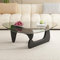Couchtisch aus Glas Dreieckiger, Vintage-Beistelltisch aus schwarzem Glas, Tischplatte aus massivem Holz, moderner Beistelltisch für Wohnzimmer,Black Legs+c,91×65×40cm