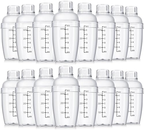 Lallisa 16 shaker per cocktail in plastica con bilance e colino superiore trasparente con misurazioni, strumento di miscelazione in plastica per tè, caffè, bar, latte bolla, 350 cc/12 oz