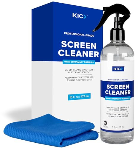 KICTeam – CrystalVu™ Screen Cleaner Spray (16oz) with Premium Microfiber Cloth – Professional Grade Cleaner for TV Screens, Car Screens, Tablets, Laptops & Smartphones