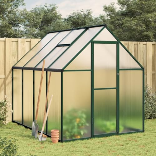 Gecheer Gewächshaus mit Fundamentrahmen Tomaten Treibhaus Tomatenhaus Frühbeet Garten Pflanzenhaus Gartenhaus Grün 224x169x195 cm Aluminimum