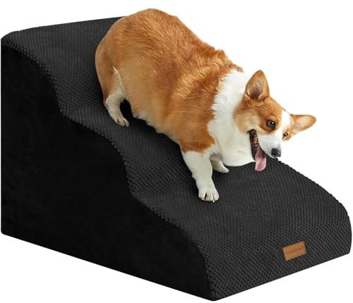 Breiter Hundetreppe 3 Stufen 40cm hoch für Kleine Hunde, Hochdichtem Schaumstoff Haustiertreppe, Waschbarem Bezug und Rutschfestem Boden