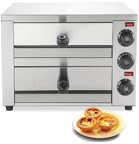 Llchaensc Forno Pizza Doppio Professionale, 2640W Forno per Pizza Elettrico in Acciaio Inox con Pietra Refrattaria per Pizza, 60Min Timer, 50-300℃ Controllo Temperatura