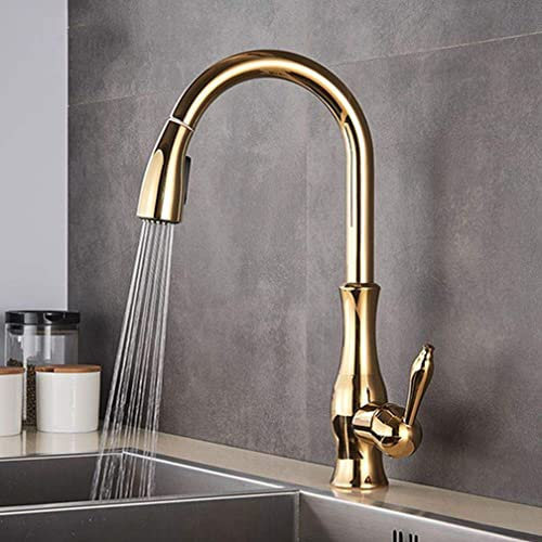 Rubinetto Rubinetto da cucina con doccetta estraibile in nichel spazzolato/cromo/dorato, miscelatore da cucina con doccetta estraibile, miscelatore monocomando girevole a 360 gradi, girevole a 360 g