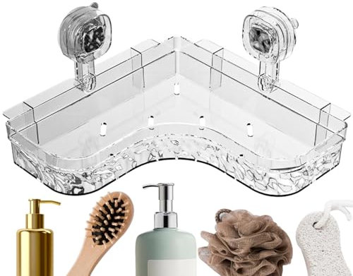 Organizador de ducha de esquina,Estante de ducha de esquina - Estante esquinero organizador de ducha con ventosa resistente,Estante esquinero de ducha de gran capacidad, organizador de ducha sin perfo