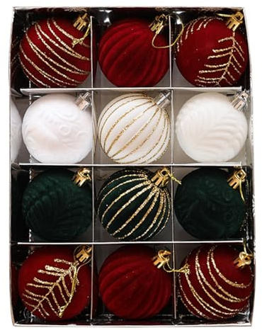 Samt-Weihnachtsschmuck – 12 Stück Dekorative Weihnachtskugeln, 5,9 cm Große Rote Und Grüne Samt-Weihnachtskugeln | Feiertags-Hängedekorationen, Festliche Weihnachtsbaumkugeln Für Dekorationen