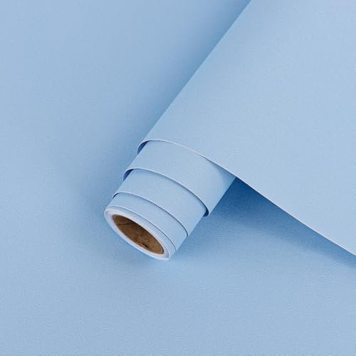 Arthome Peel and Stick Wallpaper,44cmx3m Light Blue Matte Paper,Solid Color Frosted Decorative Self Adhesive Removable Wallpaper Vinyl Roll Waterproof for Cabinets Wall Covering