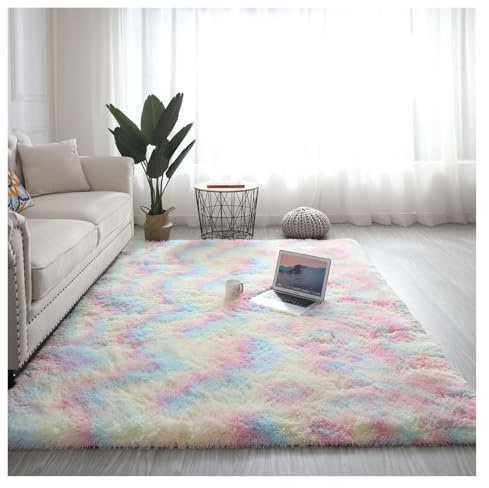 GOUSANG Shaggy Teppich 180 x 200 cm Lammfellimitat Schaffellimitat Optik Nachahmung Wolle Weich Lammfellimitat Teppich für Wohnzimmer Schlafzimmer Kinderzimmer, Mehrfarbig