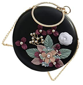 BESTYASH pochette floreale borsa di perle sacco per cadaveri da donna borsetta da sera borsa da sera vintage borsa in oro rosa borsa da sera per donna pochette da sera Black