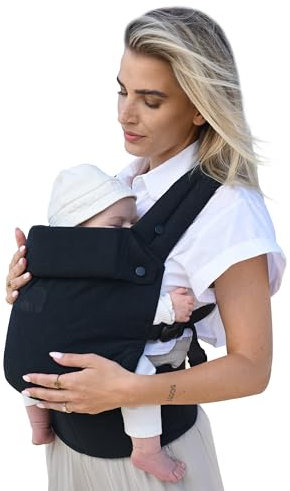 Deryan Amora Babytrage - Ergonomische Babytrage - Verstellbare Tragehilfe für Neugeborene und Kleinkinder - Komfort für Eltern und Baby - Schwarz