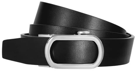 SUOSDEY Damen Ratschengürtel, automatischer Ledergürtel für Jeans Hosen Kleider mit goldener/silber Schiebeschnalle, 3.1 cm Breite schwarz