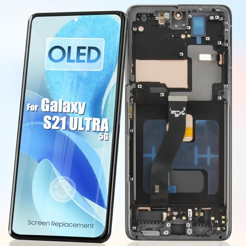 ARSSLY OLED pour Samsung S21 Ultra 5G LCD Écran pour Galaxy S21 Ultra 5G SM-G998B SM-G998U LCD Touch Screen Digitizer Remplacement Assembly Réparation Kit (Noir avec Cadre, Support Empreintes