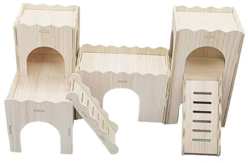 YPREWY Meerschweinchen Holz Multi Kammer Erkundung Spielzeug Nagerkäfig Möbel für Zubehör