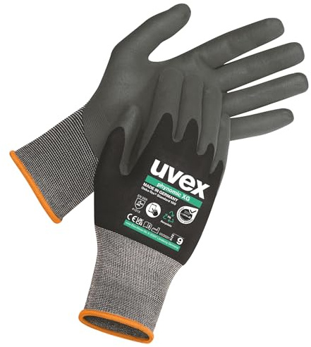 Uvex phynomic XG, 10 Paar - Montagehandschuh, Schutzhandschuh, Arbeitshandschuh - extra grip, wiederstandsfähig & feinfühlig - Schwarz, Grau - Größe 09/L