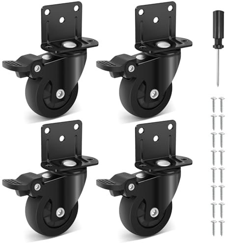 Humagineer 50mm L-Montageplatte Schwerlastrollen Klein, 360 Grad Drehung Lenkrollen Klein Gummi, Leise und Geschmeidig, Tragfähigkeit 270kg, Möbelrollen Klein mit 4 Bremse für Tisch, Schrank, Babybett
