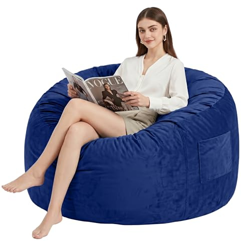 Kasunpul 2in1 Sitzsack mit Füllung,BeanBag mit Füllung für Kinder & Erwachsene, Flauschige Sitzsäcke mit Samtbezug für Wohnzimmer, Schlafzimmer, Marineblau, 90 x 90 x 49cm