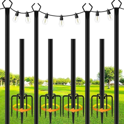 Gresonic Lichterkettenstangen String Light Pole für Deck - 4 Pack 9.8FT für außen hängenden Stahl String Pole für Outdoor-Dekoration Garten, Hinterhof, Terrasse Beleuchtung Stand für Hochzeit