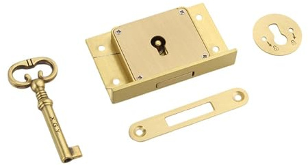 WAZUBC Set di Serrature Antiche per Ante di Armadietti Vintage con Chiave Set di Chiusura Quadrata Vintage per Armadi, Tavoli (oro A)