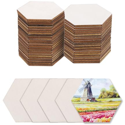 QUARKZMAN Holz zum Basteln, 50 Stück 5cm Holzscheiben | Hexagon Deko zum Bemalen, für Hochzeit,DIY Basteln, Brandmalerei,Geschenk,Weihnachtsschmuck