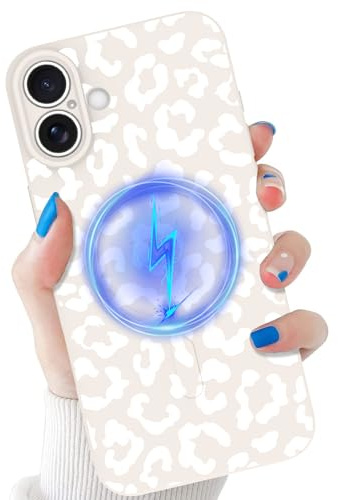 tharlet Kompatibel mit Handy-Geparden-Hülle, kompatibel mit MagSafe, stoßfest, weiches TPU, Anti-Kratz-Schutzhülle, Geparden-Druck, für Damen und Mädchen, 15,5 cm (6,1 Zoll), weißer Leopard