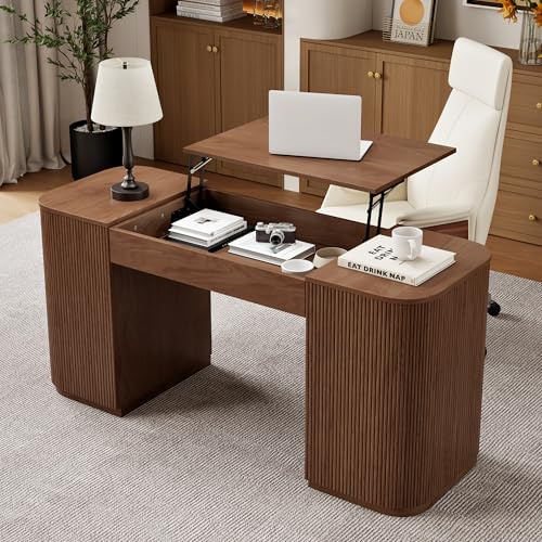 homary 59.8 Modern Lift-Top Home Office Desk, Engineered Wood Desk with Ample Storage for Working, Study, Reading Room, Walnut