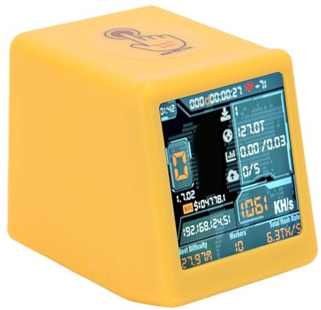 Goshyda Bitcoin Miner 1060 KH S, ESP32-Krypto-Mining-Maschine mit WiFi-Bluetooth, 1,54-Zoll-Touch-Display-Desktop-Uhr, Plug & Play-Miner