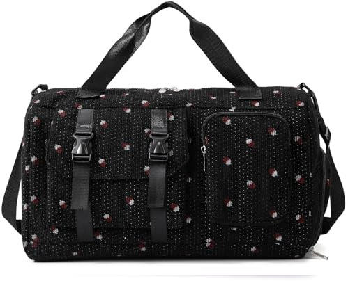 Waniki Sporttasche Kinder Mädchen Erdbeere Cord Reisetasche Damen Weekender Schwimmtasche mit Schuhfach und Nassfach Teenager Travel Bag Balletttasche für Reisen, Fitness, Sport, Gymnastik, Schule