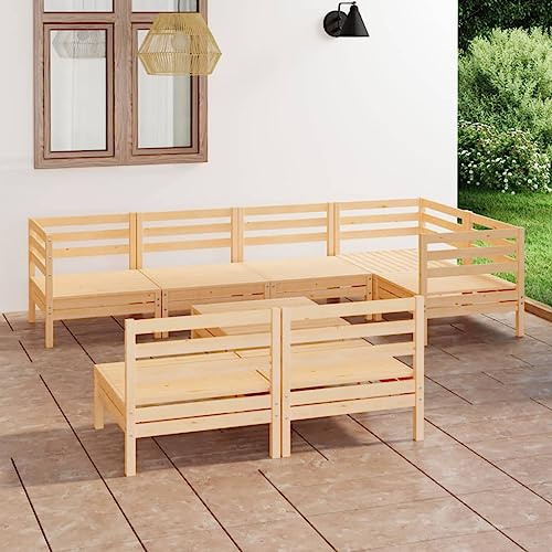 QJBSAVVA 8-TLG. Kiefernholz Gartenmöbel-Set 63,5x63,5x62,5 cm Paletten-Look Balkon Lounge O-Tisch Outdoor