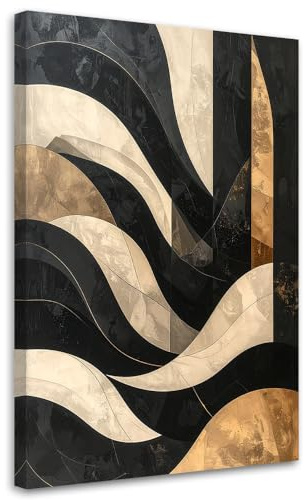 Feeby Bild auf Leinwand - Wandbilder Wohnzimmer Aesthetic - Abstrakt in Gold - 80x120 1tlg - Schlafzimmer Wandekoration - Bilder Zimmer - Living Room - Deko Wandbilder - Moderne Bild