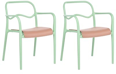 Beliani Gartenstuhl 2er Set Kunststoff grün/braun stapelbar wetterfest modern Thasos