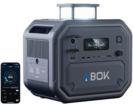 ABOK Ark2800 Tragbare Powerstation 2160 Wh LiFePO4, 2800W AC (3600W Spitze) | Solargenerator mit USV&App-Steuerung, auf 10,8kWh erweiterbar, für Camping, Wohnmobil, Notfälle, Off-Grid-Strom und Notstrom