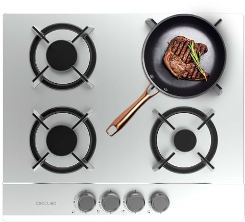 Cecotec Table de Cuisson à Gaz 5 Feux Bolero Squad GN 4200S Inox, 8kW | Brûleur Wok 3,5 kW, 2 Brûleurs 1,75 kW, Foyer Wok Triple Anneau, Finition Acier Inoxydable, Allumage Électronique