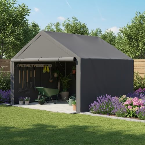 Abri de jardin en acier galvanisé à chaud 305 x 396 x 233 cm, garage à vélo imperméable et résistant aux intempéries, tente de stockage XL pour vélos, motos et meubles de jardin - Gris foncé