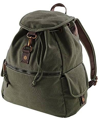 Quadra - Mochila de tela modelo Vintage (18 litros) (Talla única/Verde militar vintage)