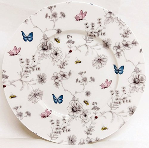 fromeuropewithlove Secret Garden Plates 8 20 cm Set of Six Fine Bone China Flowers Butterflies and Bees Breakfast Plates Hand Decorated in UK