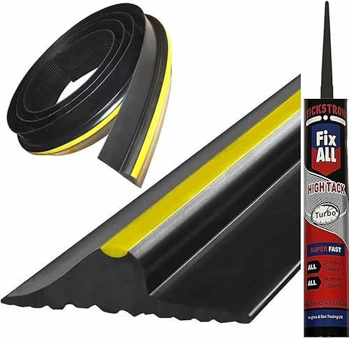 Universal Garage Door Seal Strip with Strong Adhesive - DIY Rubber Garage Door Weather Seal Excluder - Weatherproof Garage Door Bottom Threshold Seal Strip - 15FT + 1 x Prestige Adhesive