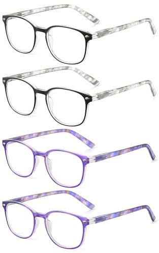 JM Reading Glasses Women with Spring Hinge 4 Pack, Lightweight Quality Vintage Readers Colorful Square Glasses for Ladies +3.5 Magnifying