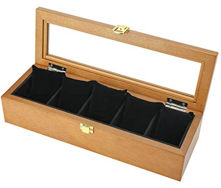 6 Slots Uhrenbox aus Holz | Uhrenständer mit Glasdeckel | Uhrenhalter mit abnehmbarem Uhrenkissen Herren abschließbare Metallschnalle für Herren/Damen