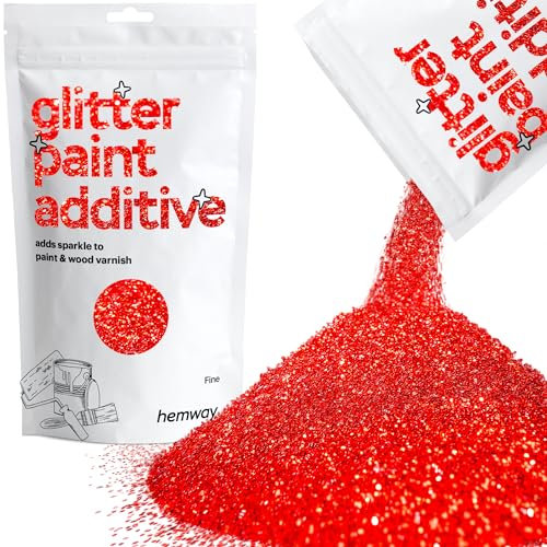 Hemway Glitter Paint Additive - Red | Fine Metallic Flakes for Adding Sparkle to Paints & Wood Varnish | Add to Emulsion, Acrylic & Latex for Indoor Sparkly Walls | 100 g
