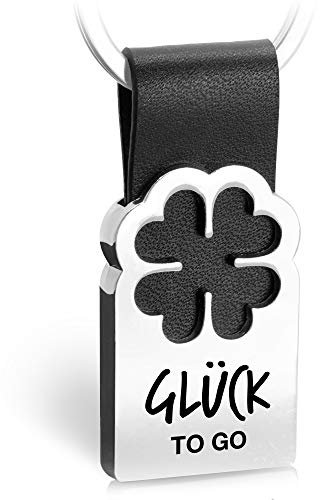 FABACH Kleeblatt Glücksbringer Schlüsselanhänger mit Gravur aus Leder - Viel Erfolg Prüfung - Viel Glück Abitur - Gute Reise - Glück Anhänger als Abschiedsgeschenk - Glück to Go