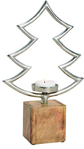 G. Wurm Kerzenhalter Baum aus Metall Mangoholz Silber (B/H/T) 25x41x10cm