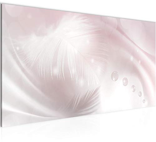 Runa Art Wandbild Abstrakt 1 Teilig 100 x 40 cm Modern Bild auf Vlies Leinwand Federn Wohnzimmer Schlafzimmer Grau Rosa 033512b