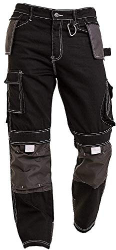 newfacelook Mens Work Trouser with Knee Pad Pockets Black Cargo Combat Pants Jeans for Man